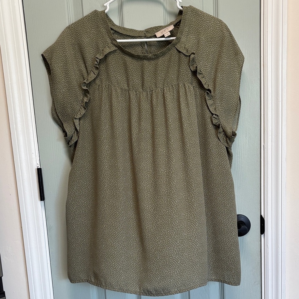 LOFT Sage Green Ruffle Blouse